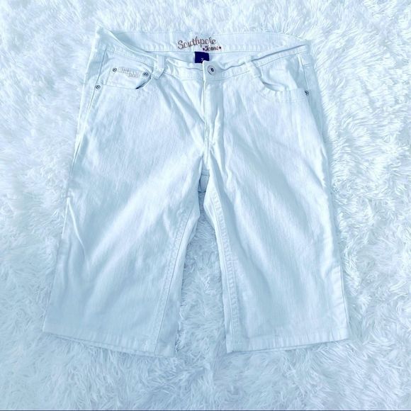 Southpole White Jean Shorts 7 Bermuda Length - Picture 5 of 13